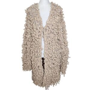 Aaron & Amber Tan Shaggy Open Weave Long Cardigan Medium Boho Cardigan